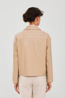 Nicole Women's Beige Leather Jacket | Derimod Nicole Women's Beige Leather Jacket | Derimod