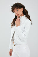 Jill White Women's Short Leather Jacket | Derimod Jill White Women's Short Leather Jacket | Derimod