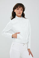 Jill White Women's Short Leather Jacket | Derimod Jill White Women's Short Leather Jacket | Derimod