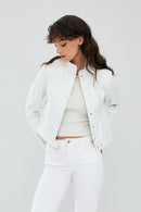 Jill White Women's Short Leather Jacket | Derimod Jill White Women's Short Leather Jacket | Derimod