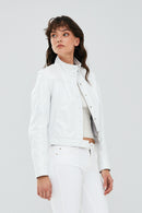 Jill White Women's Short Leather Jacket | Derimod Jill White Women's Short Leather Jacket | Derimod