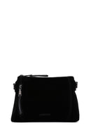 Women's Black Long Strap Suede Crossbody Bag | Derimod Women's Black Long Strap Suede Crossbody Bag | Derimod