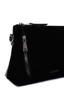 Women's Black Long Strap Suede Crossbody Bag | Derimod Women's Black Long Strap Suede Crossbody Bag | Derimod