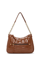 Women's Tan Long Strap Patent Leather Crossbody Bag | Derimod Women's Tan Long Strap Patent Leather Crossbody Bag | Derimod
