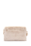 Women's Beige Long Strap Plush Shoulder Bag | Derimod Women's Beige Long Strap Plush Shoulder Bag | Derimod