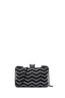 Women's Black Silver Long Chain Strap Stone Handbag | Derimod Women's Black Silver Long Chain Strap Stone Handbag | Derimod