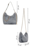 Women's Gray Long Chain Strap Plush Handbag | Derimod Women's Gray Long Chain Strap Plush Handbag | Derimod