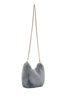 Women's Gray Long Chain Strap Plush Handbag | Derimod Women's Gray Long Chain Strap Plush Handbag | Derimod