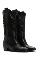 Women's Black Leather Heeled Cowboy Western Boots | Derimod Women's Black Leather Heeled Cowboy Western Boots | Derimod