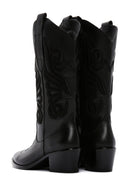 Women's Black Leather Heeled Cowboy Western Boots | Derimod Women's Black Leather Heeled Cowboy Western Boots | Derimod