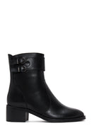 Women's Black Buckle Heeled Leather Classic Boots | Derimod Women's Black Buckle Heeled Leather Classic Boots | Derimod
