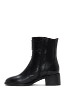 Women's Black Buckle Heeled Leather Classic Boots | Derimod Women's Black Buckle Heeled Leather Classic Boots | Derimod