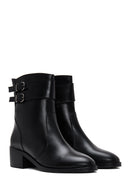 Women's Black Buckle Heeled Leather Classic Boots | Derimod Women's Black Buckle Heeled Leather Classic Boots | Derimod