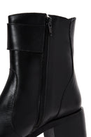 Women's Black Buckle Heeled Leather Classic Boots | Derimod Women's Black Buckle Heeled Leather Classic Boots | Derimod