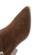 Women's Tan Suede Leather Heeled Boots | Derimod Women's Tan Suede Leather Heeled Boots | Derimod