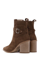 Women's Tan Suede Leather Heeled Boots | Derimod Women's Tan Suede Leather Heeled Boots | Derimod