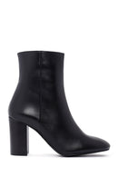 Women's Black Heeled Zippered Leather Boots | Derimod Women's Black Heeled Zippered Leather Boots | Derimod