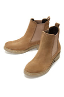 Women's Beige Leather Chelsea Flat Boots | Derimod Women's Beige Leather Chelsea Flat Boots | Derimod