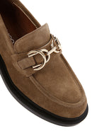 Women's Brown Suede Leather Buckle Loafer | Derimod Women's Brown Suede Leather Buckle Loafer | Derimod