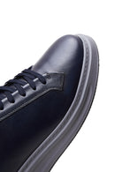 Men's Navy Blue Leather Thick Soled Sneaker | Derimod Men's Navy Blue Leather Thick Soled Sneaker | Derimod