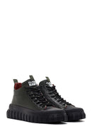 Men's Khaki Thick Sole Leather Cleat Sneaker Boots | Derimod Men's Khaki Thick Sole Leather Cleat Sneaker Boots | Derimod
