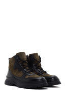 Men's Khaki Suede Detailed Casual Leather Boots | Derimod Men's Khaki Suede Detailed Casual Leather Boots | Derimod