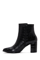 Women's Black Crocodile Leather Heeled Boots | Derimod Women's Black Crocodile Leather Heeled Boots | Derimod