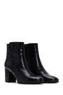 Women's Black Crocodile Leather Heeled Boots | Derimod Women's Black Crocodile Leather Heeled Boots | Derimod