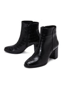 Women's Black Crocodile Leather Heeled Boots | Derimod Women's Black Crocodile Leather Heeled Boots | Derimod