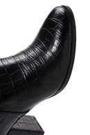 Women's Black Crocodile Leather Heeled Boots | Derimod Women's Black Crocodile Leather Heeled Boots | Derimod