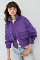 Chloe Women's Purple Oversize Short Leather Coat | Derimod Chloe Women's Purple Oversize Short Leather Coat | Derimod