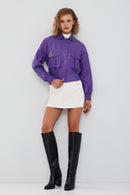 Chloe Women's Purple Oversize Short Leather Coat | Derimod Chloe Women's Purple Oversize Short Leather Coat | Derimod