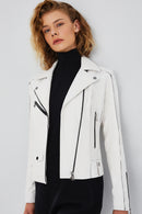Bella Kadın Beyaz Slim-Fit Biker Deri Ceket | Derimod Bella Kadın Beyaz Slim-Fit Biker Deri Ceket | Derimod