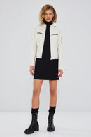 Tara Women's Beige Short Leather Jacket | Derimod Tara Women's Beige Short Leather Jacket | Derimod