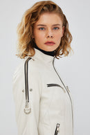 Tara Women's Beige Short Leather Jacket | Derimod Tara Women's Beige Short Leather Jacket | Derimod