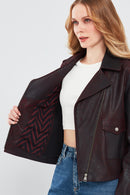 Amor Kadın Bordo Biker Deri Ceket | Derimod Amor Kadın Bordo Biker Deri Ceket | Derimod