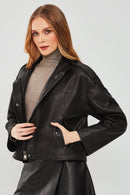 Cassy Kadın Siyah Oversize Deri Ceket | Derimod Cassy Kadın Siyah Oversize Deri Ceket | Derimod