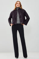 Cassy Women's Purple Oversize Leather Jacket | Derimod Cassy Women's Purple Oversize Leather Jacket | Derimod