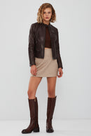 Madison Women's Brown Short Leather Jacket | Derimod Madison Women's Brown Short Leather Jacket | Derimod