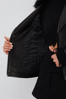Brooklyn Women's Black Fur Collar Biker Leather Jacket | Derimod Brooklyn Women's Black Fur Collar Biker Leather Jacket | Derimod