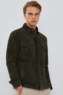 Navas Men's Green Shirt Style Suede Leather Jacket | Derimod Navas Men's Green Shirt Style Suede Leather Jacket | Derimod
