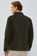 Navas Men's Green Shirt Style Suede Leather Jacket | Derimod Navas Men's Green Shirt Style Suede Leather Jacket | Derimod