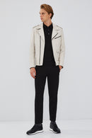 Carter Erkek Bej Biker Deri Mont | Derimod Carter Erkek Bej Biker Deri Mont | Derimod