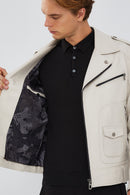 Carter Erkek Bej Biker Deri Mont | Derimod Carter Erkek Bej Biker Deri Mont | Derimod