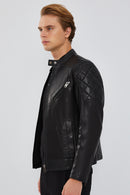 Lillard Men's Black Slim-Fit Sports Leather Coat | Derimod Lillard Men's Black Slim-Fit Sports Leather Coat | Derimod