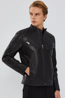 Lillard Men's Black Slim-Fit Sports Leather Coat | Derimod Lillard Men's Black Slim-Fit Sports Leather Coat | Derimod