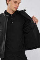 Lillard Men's Black Slim-Fit Sports Leather Coat | Derimod Lillard Men's Black Slim-Fit Sports Leather Coat | Derimod