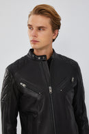 Lillard Men's Black Slim-Fit Sports Leather Coat | Derimod Lillard Men's Black Slim-Fit Sports Leather Coat | Derimod