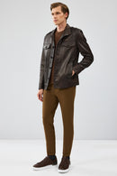 Alvarez Men's Brown Leather Jacket | Derimod Alvarez Men's Brown Leather Jacket | Derimod