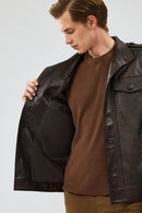 Alvarez Men's Brown Leather Jacket | Derimod Alvarez Men's Brown Leather Jacket | Derimod